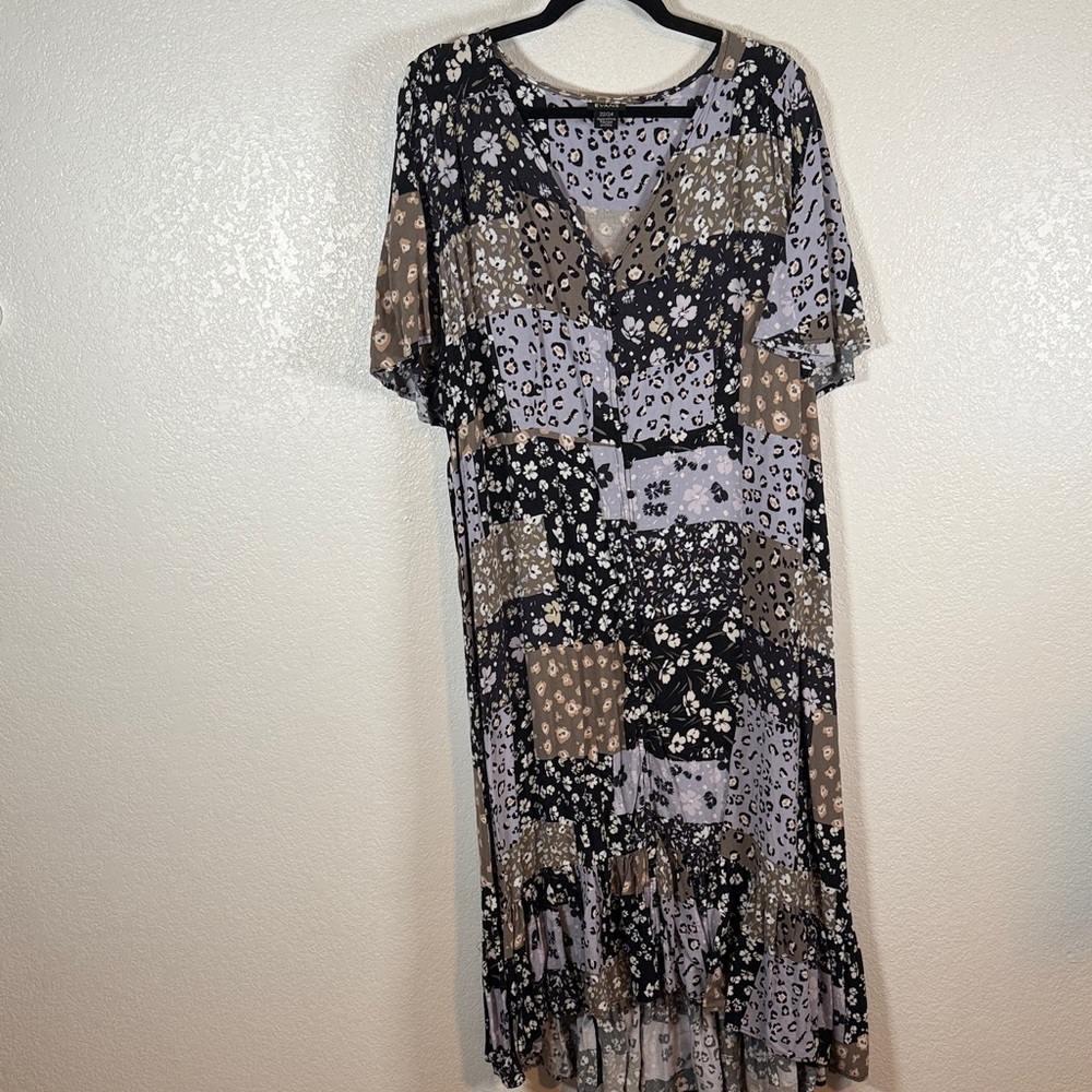 Evans Sasha Patchwork Floral Leopard Button Front… - image 3